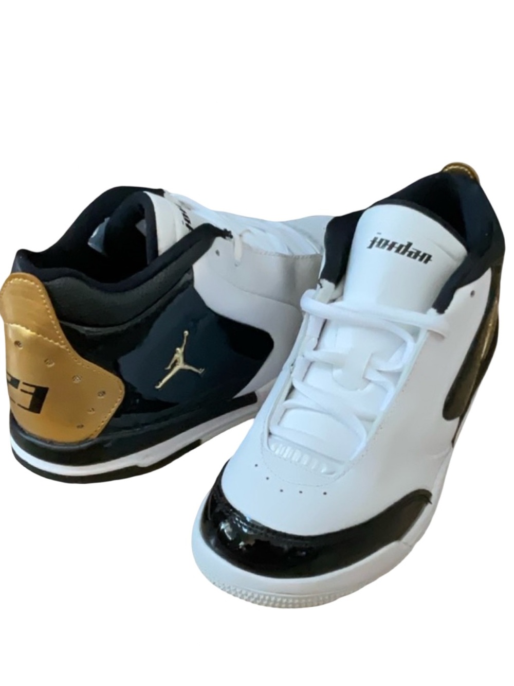 Nike Jordan Jumpman Youth Shoes White Black Gold  2.5 New Sneaker  CD9649-107